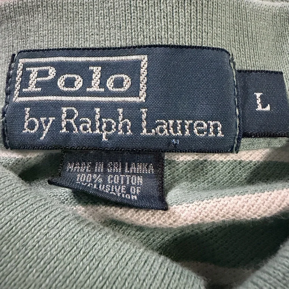Vintage Polo Ralph Lauren Knit Polo‎ Shirt Green White Striped Men's Size L